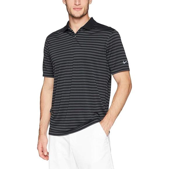 Nike Golf Black + Grey Striped Dri-Fit Polo - Large - Picture 1 of 7